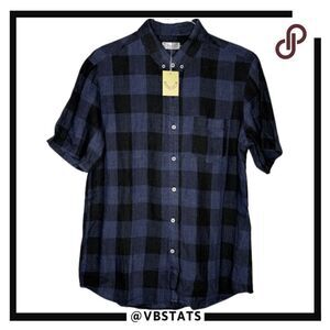 Oxford Lads Men's Plaid Bruno Button Down Shirt Navy Blue Size Medium NWT